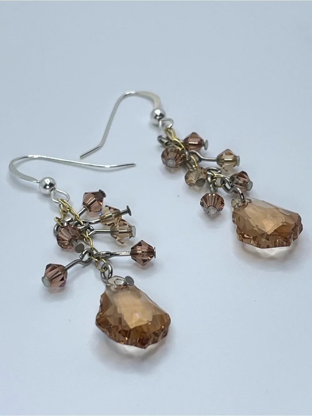 925 Sterling Swarovski Crystal Elements Champagne Dangle Statement Earrings
